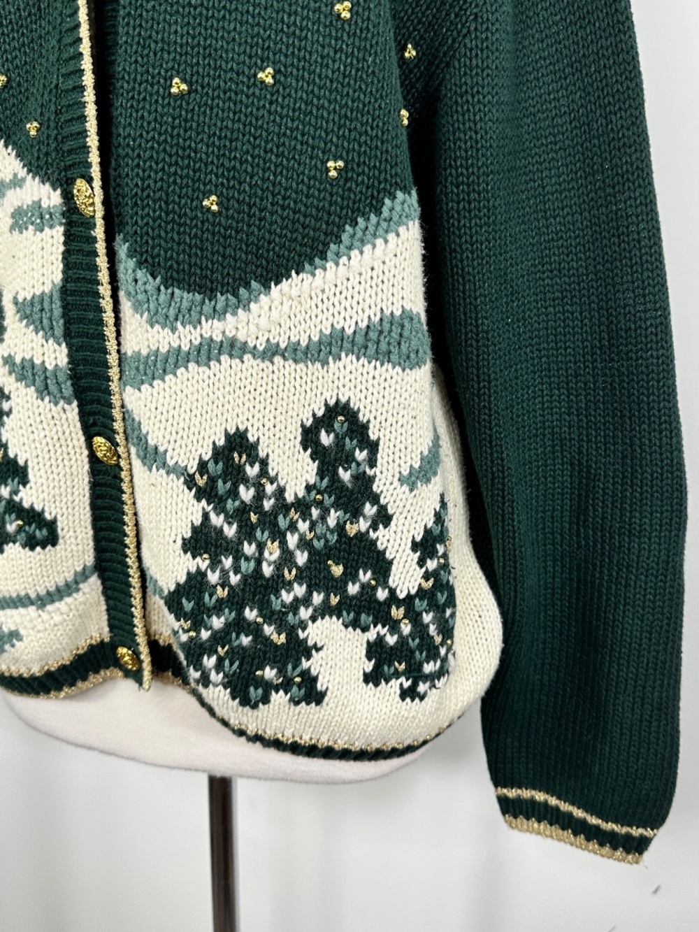 Vtg. CHRISTOPHER & BANKS Hand Embroidered Christmas V - Neck Cardigan Sweater XL - Picture 2 of 15